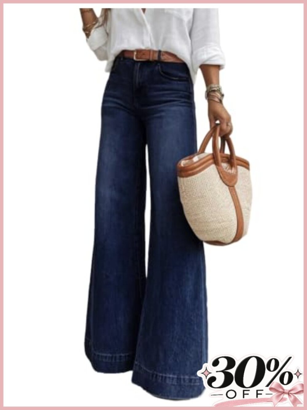 SHEWIN High Waisted Flare Wide Leg Stretchy Denim Jeans with Pockets
